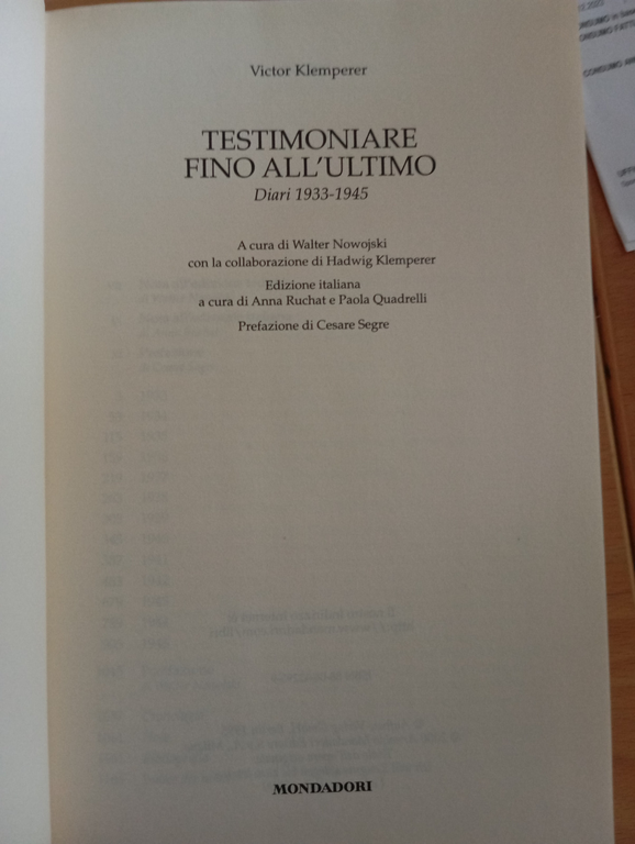 Testimoniare fino all'ultimo. Diari 1933-1945, Victor Klemperer, Mondadori, 2000