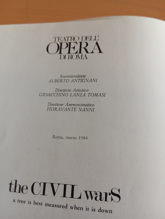 The civil wars, Teatro dell'opera di Roma, Philip Morris, 1984