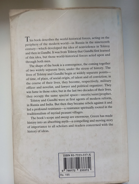 The origins of nonviolence, Martin Green, Tolstoy Gandhi, HarperCollins, 1998