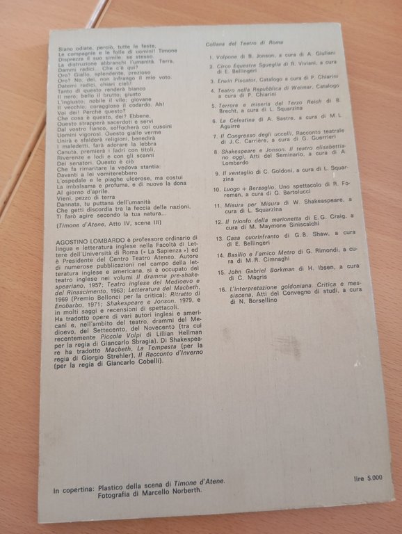 Timone d'Atene, W. Shakespeare, Teatro di Roma, Agostino Lombardo, 1983