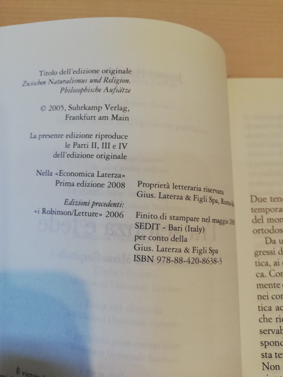 Tra scienza e fede, Jurgen Habermas, Laterza, 2008