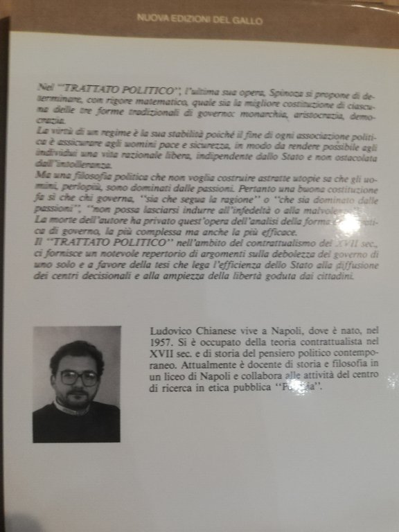 Trattato politico, Spinoza, Ludovico Chianese (a cura), Edizione del gallo, …