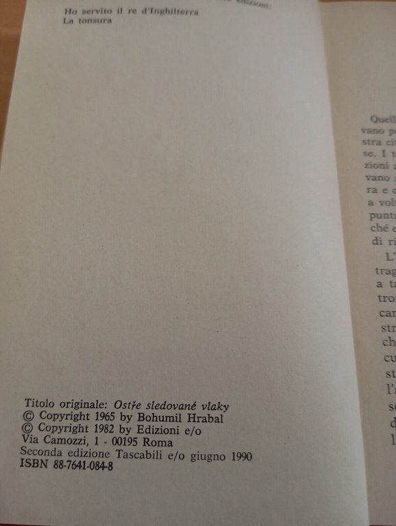 Treni strettamente sorvegliati, Bohumil Hrabal, Edizioni e/o, 1990