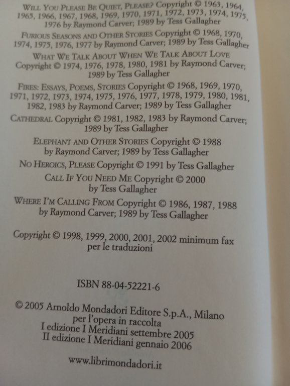 Tutti i racconti, Raymond Carver, Meridiani Mondadori, 2006
