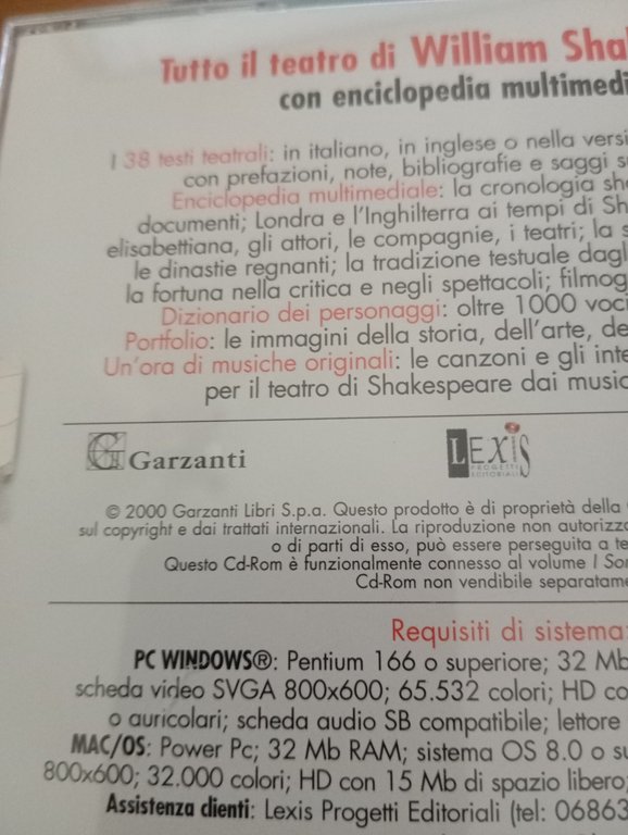 Tutto il teatro William Shakespeare, CD rom, enciclopedia multimediale, sonetti