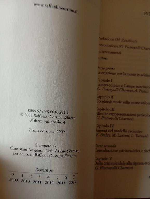 Uccidersi, G. Pietropolli Charmet - A. Piotti, Raffaello Cortina, 2014 | Immagine Gallery 7