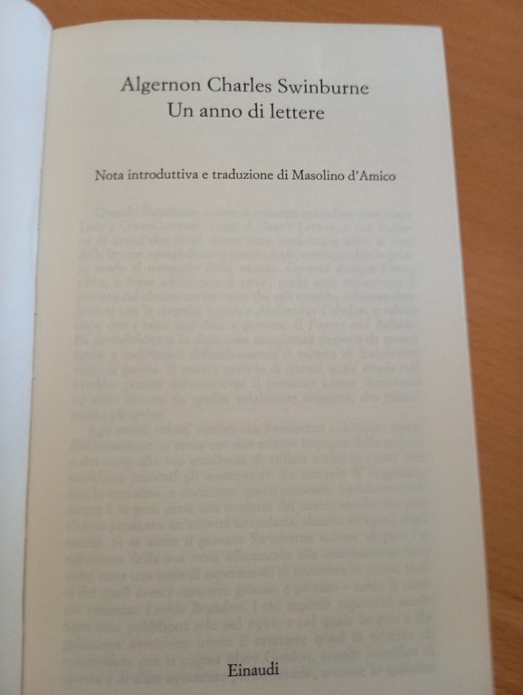 Un anno di lettere, Algernon Charles Swinburne, Einaudi, 1983