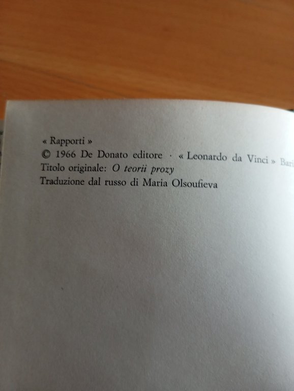 Una teoria della prosa, Viktor Sklovskij, De Donato, 1966