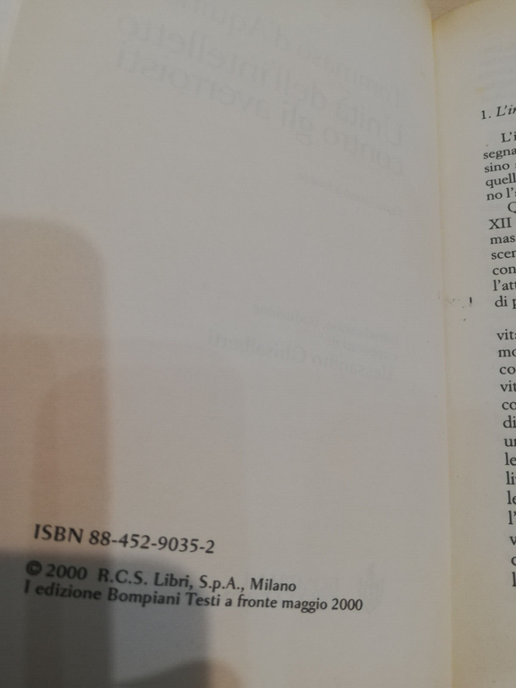 Unità dell'intelletto, Tommaso d'Aquino, Testo a fronte, Bompiani, 2000