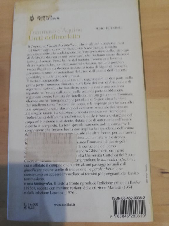 Unità dell'intelletto, Tommaso d'Aquino, Testo a fronte, Bompiani, 2000