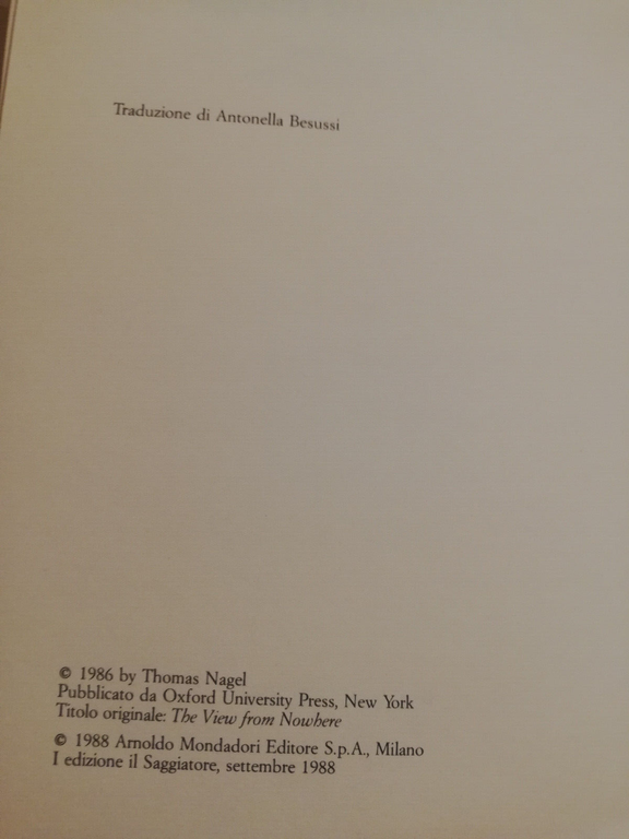 Uno sguardo da nessun luogo, Thomas Nagel, 1988, Il saggiatore