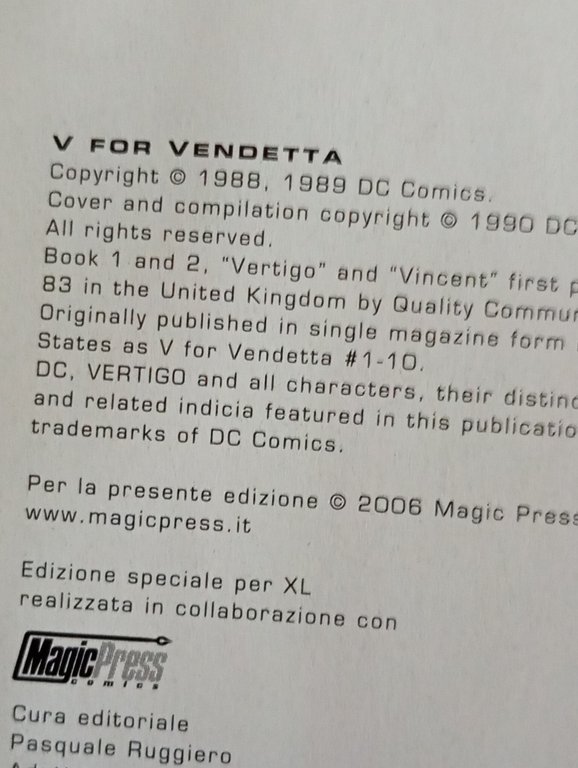 V for vendetta, Alan Moore David Lloyd, Xland Repubblica, 2006