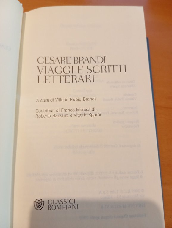 Viaggi e scritti letterari, Cesare Brandi, Bompiani, 2009