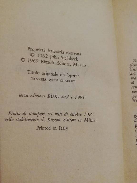 Viaggio con Charley, John Steinbeck, 1981, Rizzoli