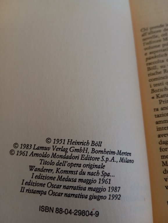 Viandante se giungi a Spa..., Heinrich Boll, Mondadori, 1992