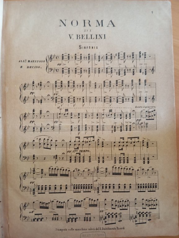 Vincenzo Bellini, Norma, spartito pianoforte, rllegato, Ricordi, 1880? | Immagine Gallery 7