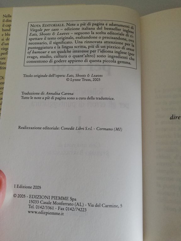 Virgole, per caso, Lynne Truss, 2005, Piemme, RARO, OTTIMO!