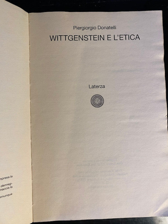 Wittgenstein e l'etica, Piergiorgio Donatelli, 1998, Laterza