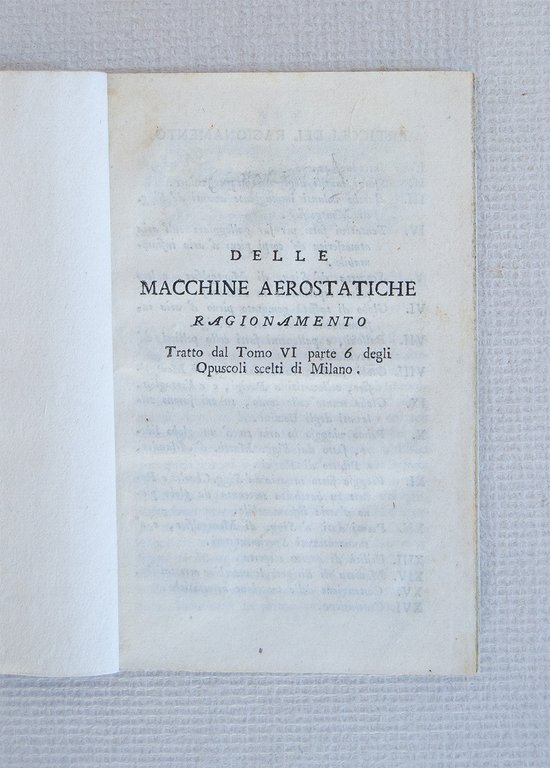 Delle macchine aerostatiche Ragionamento tratto dal Tomo VI parte 6 …