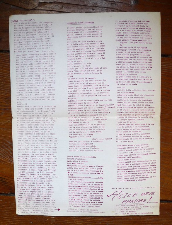 11 MARZO n.1 1977.GIORNALE DEI NON GARANTITI[Bologna,Autonomia Operaia,movimento