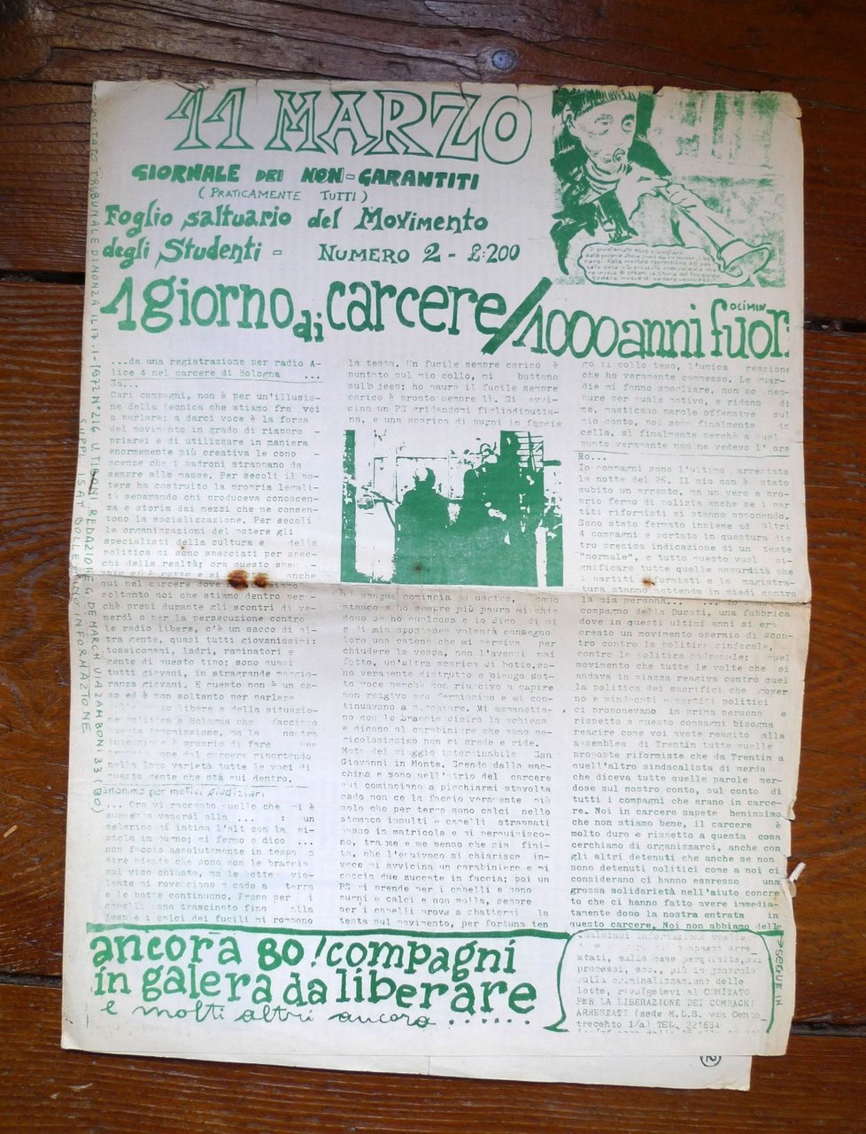 11 MARZO n.2 1977.GIORNALE DEI NON GARANTITI[Bologna,Autonomia Operaia,movimento