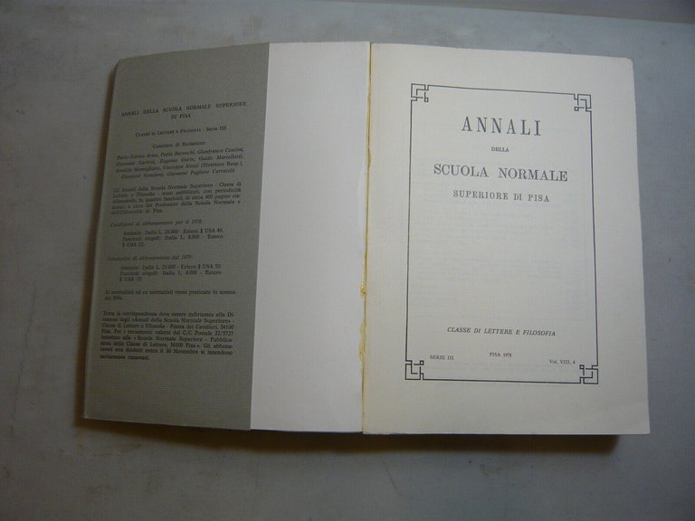 AA.VV.,ANNALI DELLA SCUOLA NORMALE SUPERIORE DI PISA,Pisa,1978