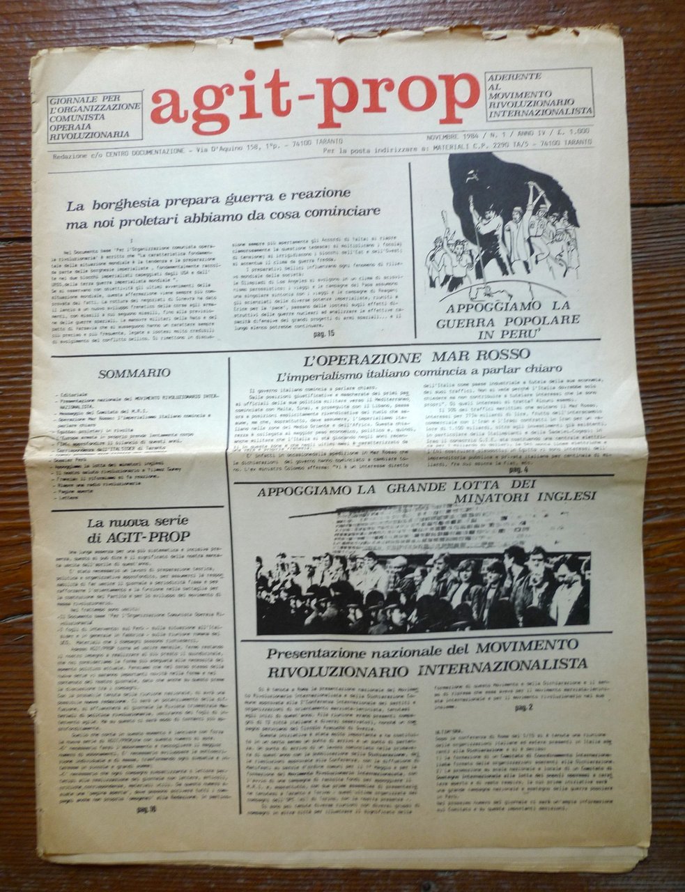 AGIT-PROP 1 1984.GIORNALE PER L'ORGANIZZAZIONE COMUNISTA OPERAIA RIVOLUZIONARIA | Immagine principale