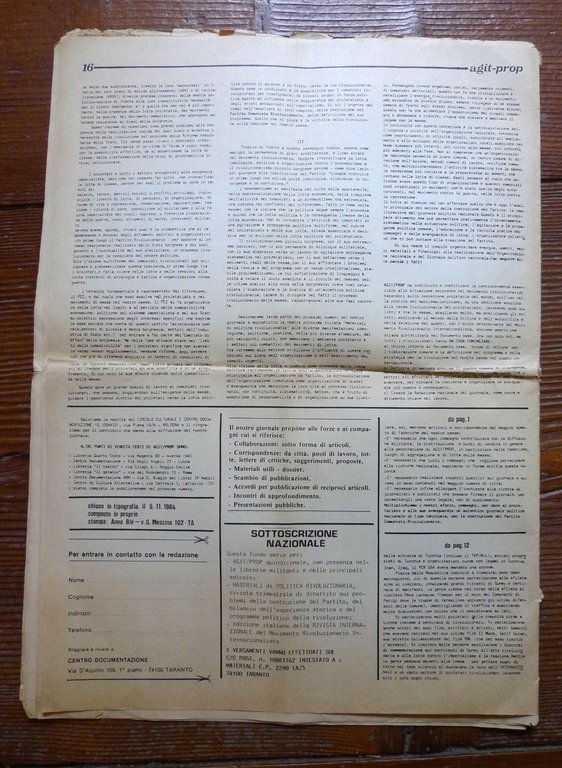 AGIT-PROP 1 1984.GIORNALE PER L'ORGANIZZAZIONE COMUNISTA OPERAIA RIVOLUZIONARIA | Immagine Gallery 7