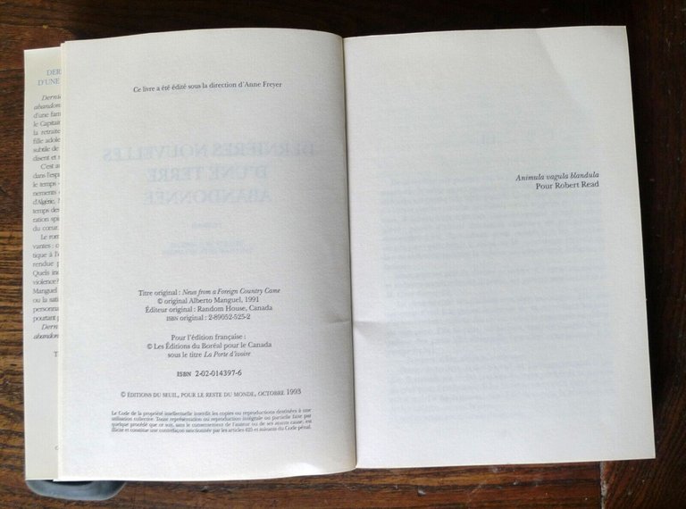 Alberto Manguel,DERNIÈRES NOUVELLES D'UNE TERRE ABANDONNÉE.Roman,1993 Seuil