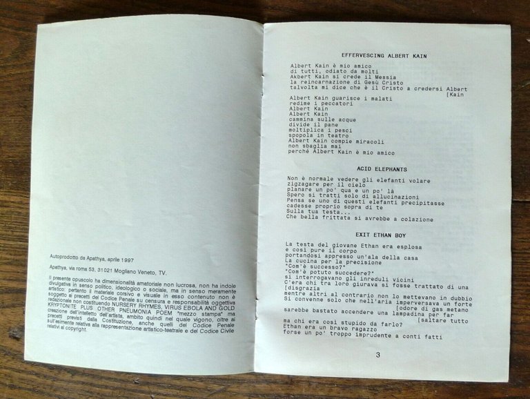 Alberto Zanchetta's NURSERY RHYMES,VIRUS EBOLA AND GOLD...,1997[poesia,fanzine