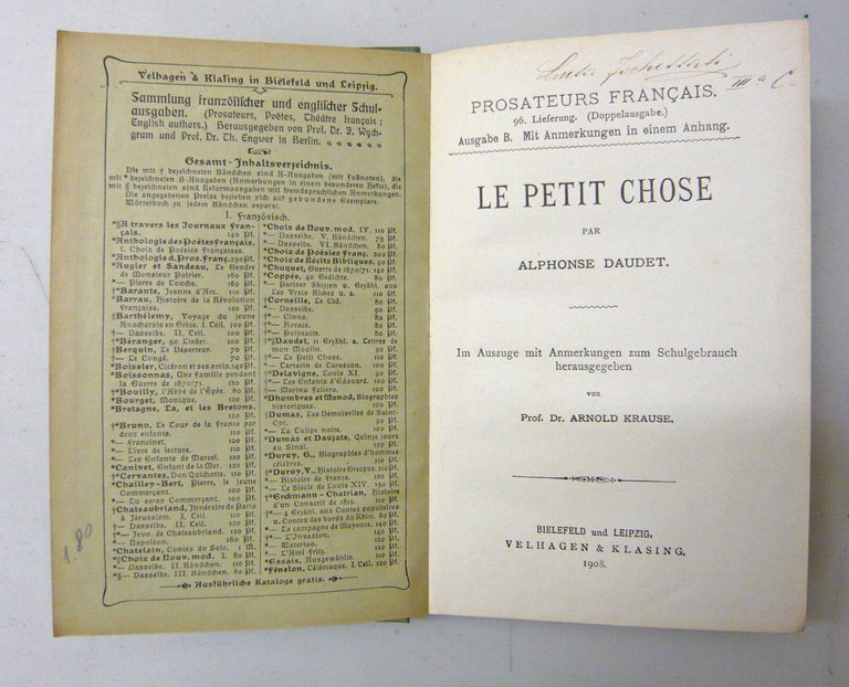 Alphonse Daudet,LE PETIT CHOSE,1908 Velhagen&Klasing[francese,tedesco