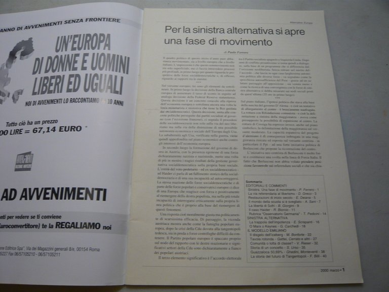ALTERNATIVE EUROPA.Il modello emiliano,19 marzo 2000[rivista