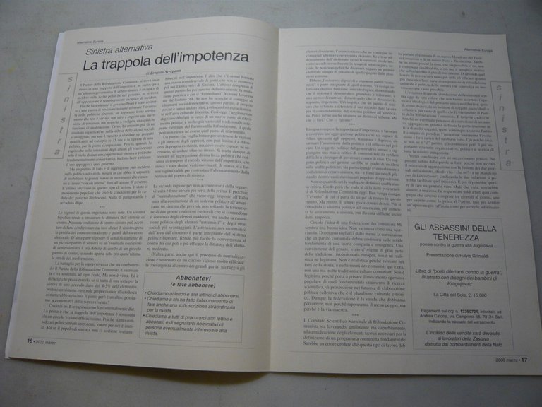 ALTERNATIVE EUROPA.Il modello emiliano,19 marzo 2000[rivista