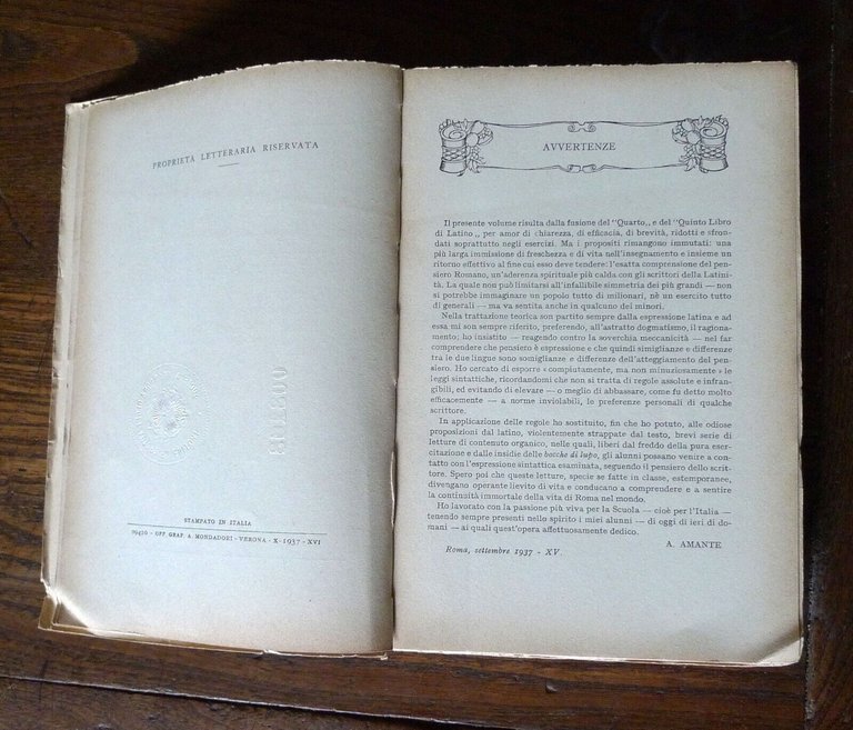 Amante,LA SINTASSI LATINA DEI TEMPI E DEI MODI,1937 Mondadori[ESERCIZI,SCUOLE