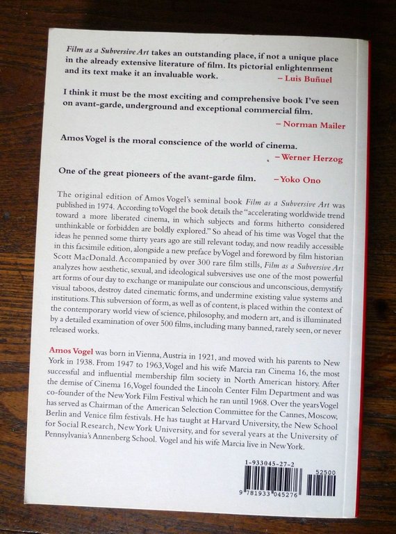 Amos Vogel,FILM AS A SUBVERSIVE ART,2005 C.T./D.A.P.[CINEMA