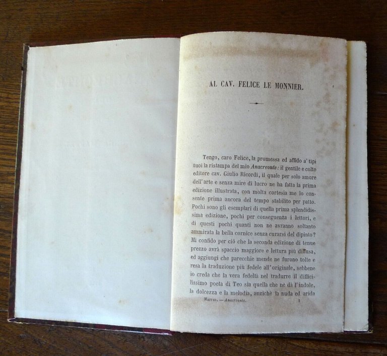 ANACREONTE,ODI.TRAD.ANDREA MAFFEI,1875 Le Monnier[POESIA GRECA ANTICA