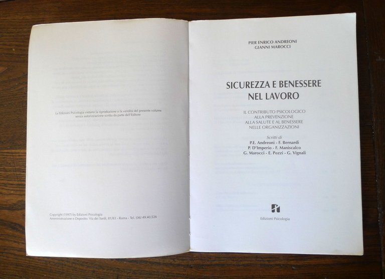 Andreoni/Marocci,SICUREZZA E BENESSERE NEL LAVORO,1997 Psicologia[prevenzione