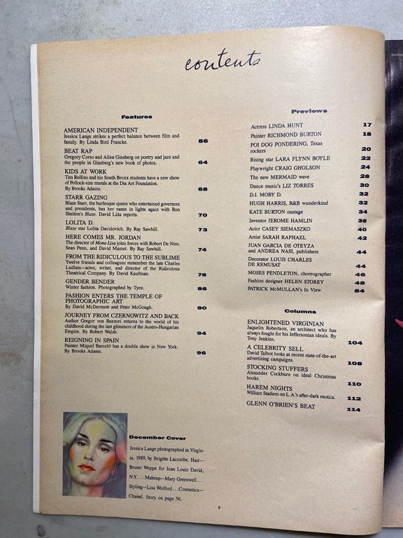 ANDY WARHOL INTERVIEW MAGAZINE,December 1989- JESSICA LANGE | Immagine Gallery 2