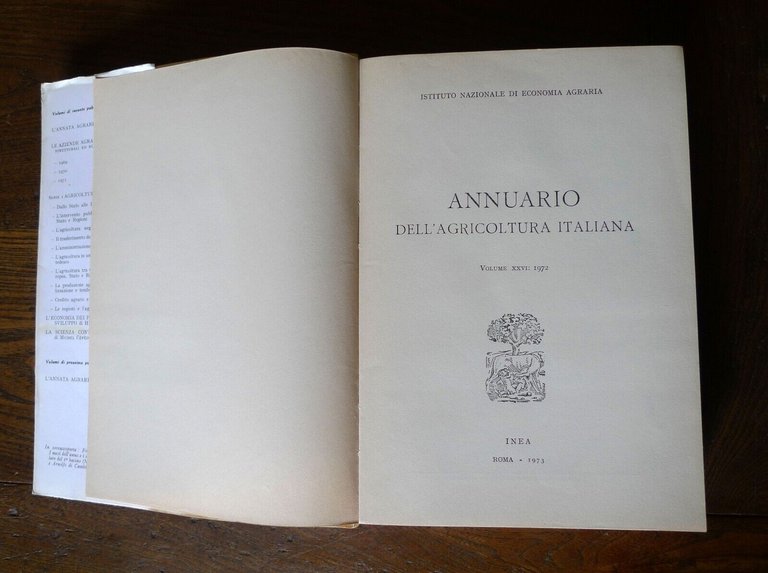 ANNUARIO DELL'AGRICOLTURA ITALIANA VOLUME XXVI, 1972 INEA[ECONOMIA AGRARIA