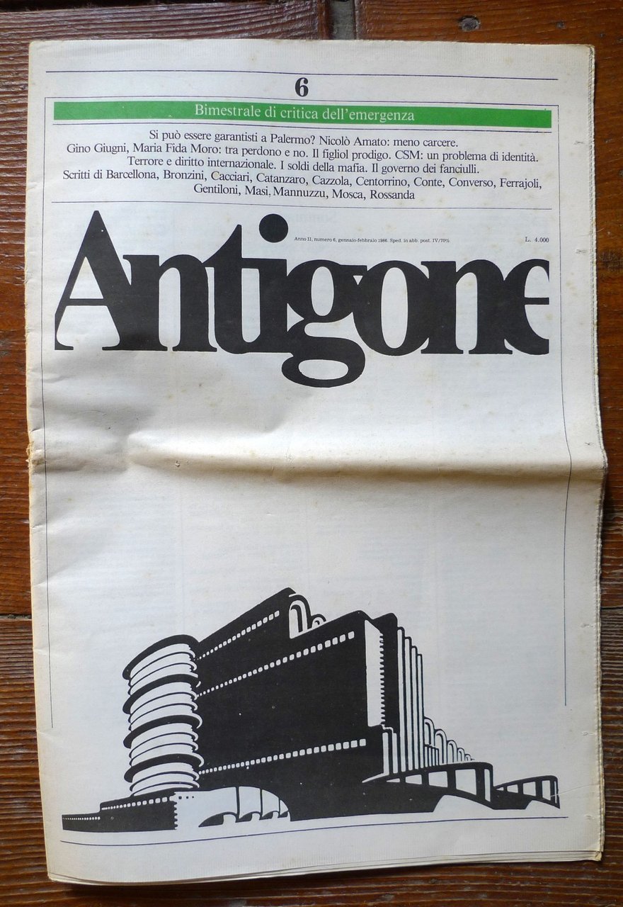 ANTIGONE 6 1986.BIMESTRALE DI CRITICA DELL'EMERGENZA,Manifesto[carceri,mafia | Immagine principale