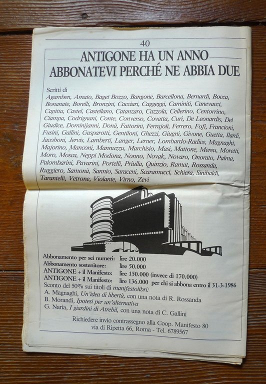 ANTIGONE 6 1986.BIMESTRALE DI CRITICA DELL'EMERGENZA,Manifesto[carceri,mafia | Immagine Gallery 6