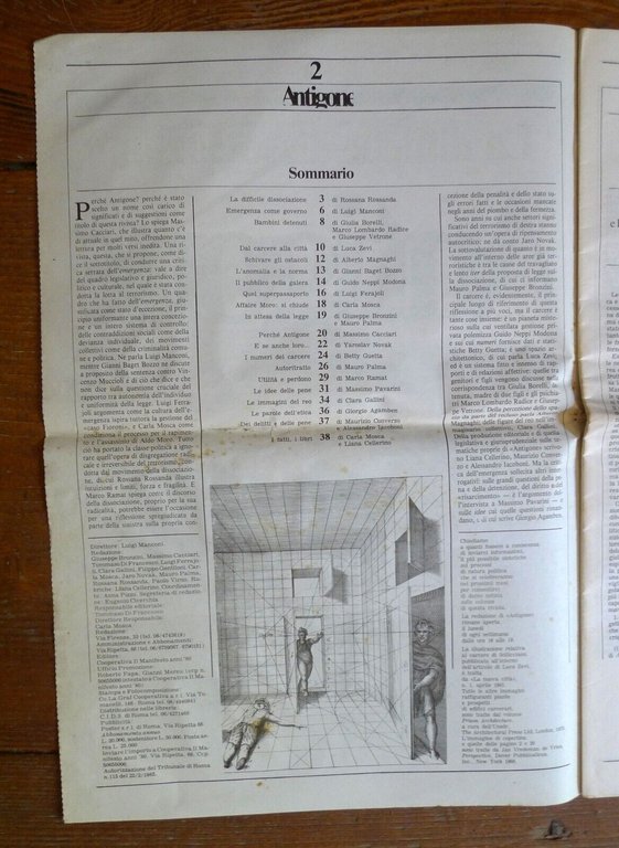 ANTIGONE.BIMESTRALE DI CRITICA DELL'EMERGENZA 1985 Manifesto[carceri,autonomia