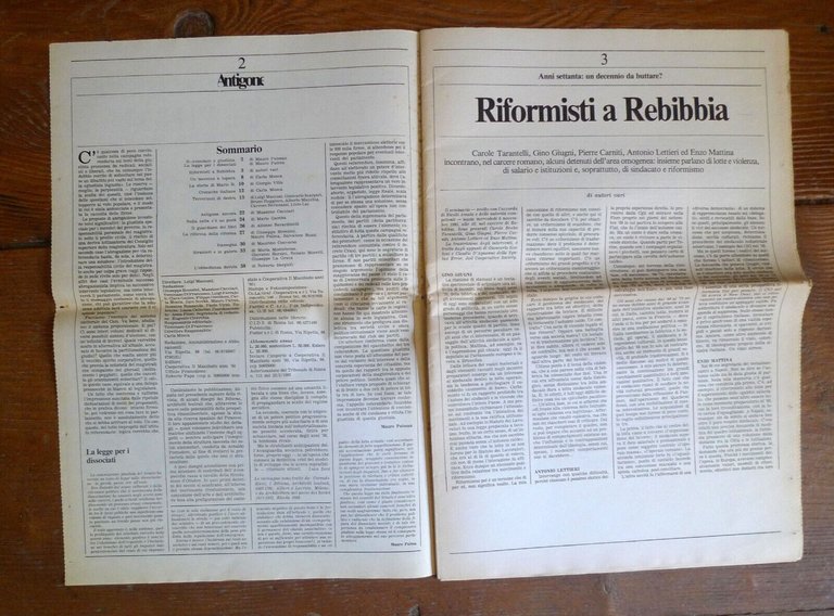 ANTIGONE.BIMESTRALE DI CRITICA DELL'EMERGENZA 1985 Manifesto[carceri,autonomia
