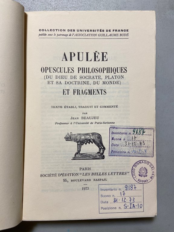 Apuleio,Opuscules philosophiques et fragments,Les belles lettres 1973 | Immagine Gallery 2