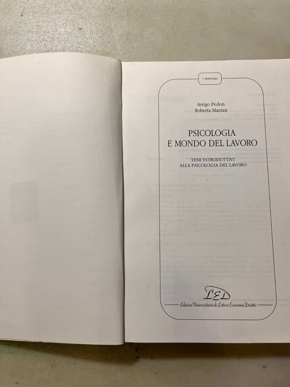 Arrigo Pedon, Roberta Maeran,PSICOLOGIA E MONDO DEL LAVORO,2002