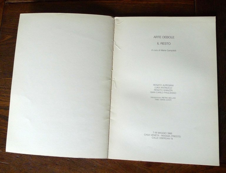 ARTE DEBOLE.IL RESTO,catalogo mostra 1988[ALPEGIANI,ANTINUCCI,GHIAZZA,PAGLIASSO | Immagine Gallery 2