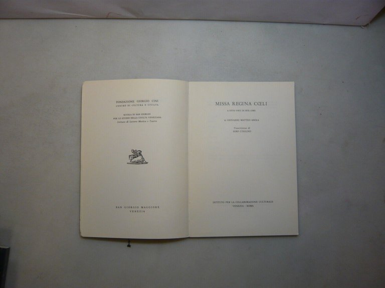 Asola,MISSA REGINA COELI,Ist. per la collaborazione culturale Venezia-Roma,1963