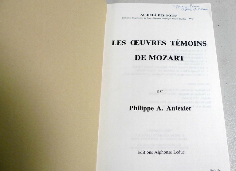 Autexier,LES OEUVRES TEMOINS DE MOZART,1982 Leduc[musica,musicologia