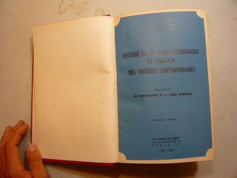 Barrere,HISTOIRE DE LA PENSEE ECONOMIQUE. LICENCE 3E ANNEE, 1957-1958
