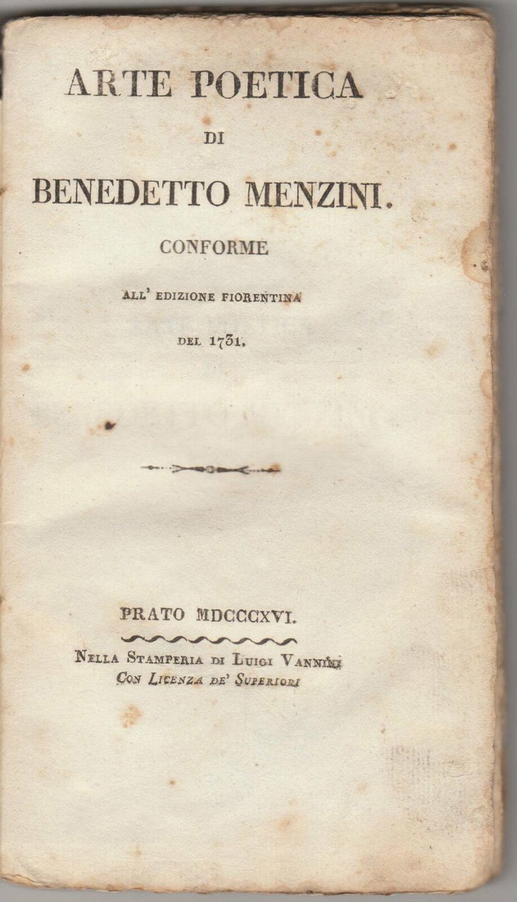 Benedetto Menzini,ARTE POETICA,1816 Vannini,Prato[poesia Toscana,Arcadia